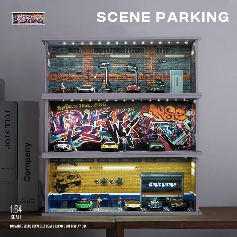 1/64 Scale Garage Model Scene with Lights – Diorama Decoration1/64 Scale Garage Model Scene with Lights – Diorama Decoration