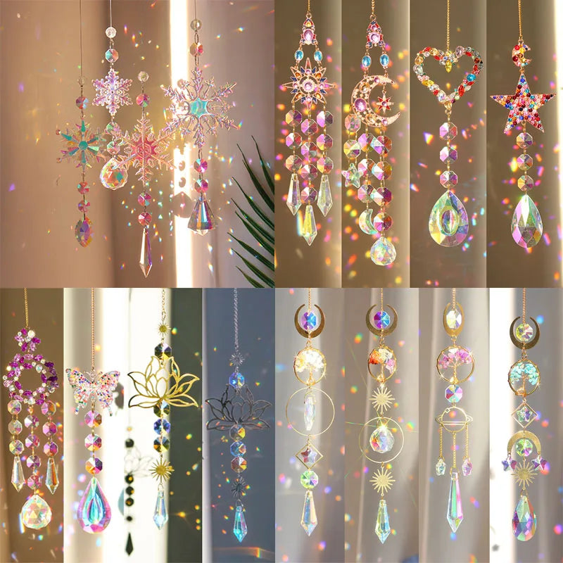 Crystal Sun Catcher with Moon, Butterfly, and Lotus for Home Decor