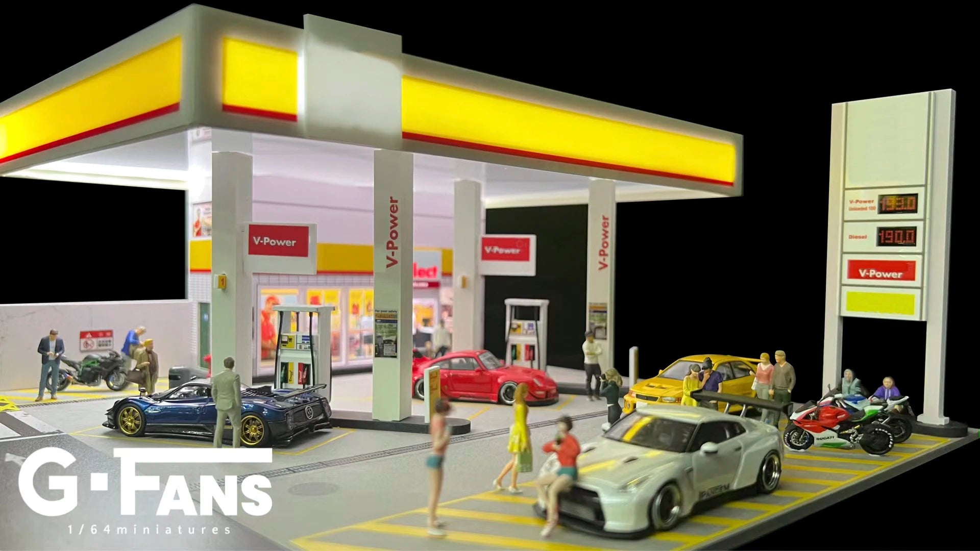 GFans 1:64 Scale Car Garage Diorama Model with LED Lights