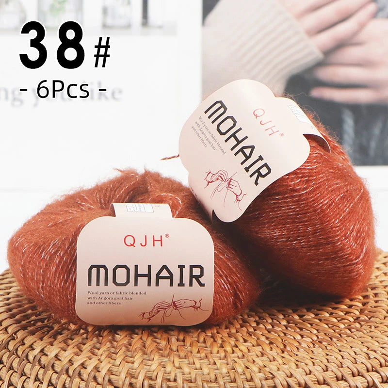 6pcs Soft Mohair Angora Yarn – Fluffy Lace Yarn for Knitting & Crochet (25g/pc)
