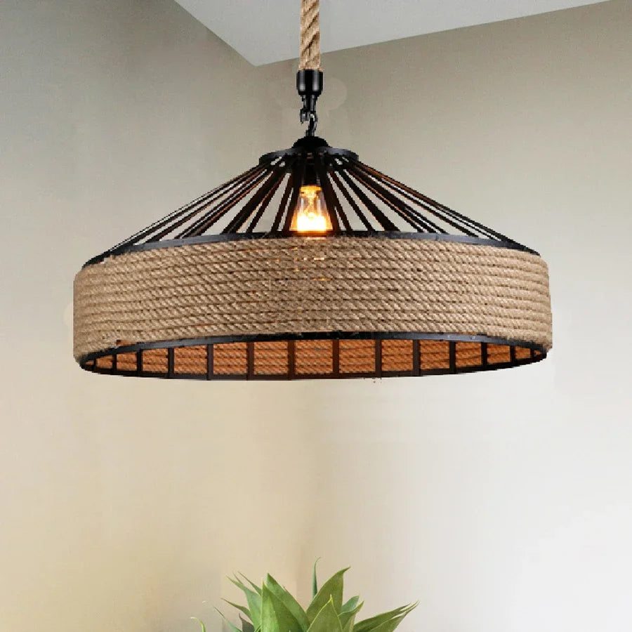 Classical Hemp Rope Pendant Lamp – Retro Industrial Ceiling Light