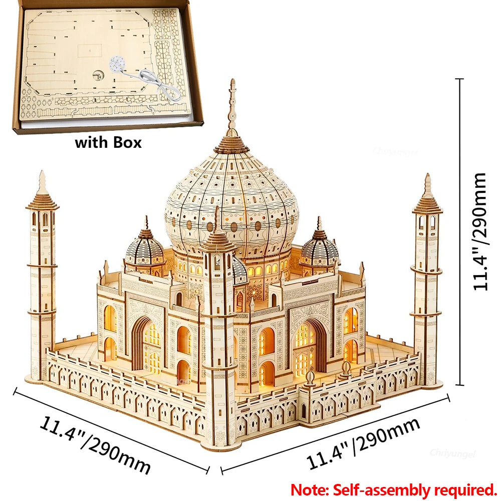 3D Wooden Puzzle Model – Castle & Taj Mahal Kit with Light
