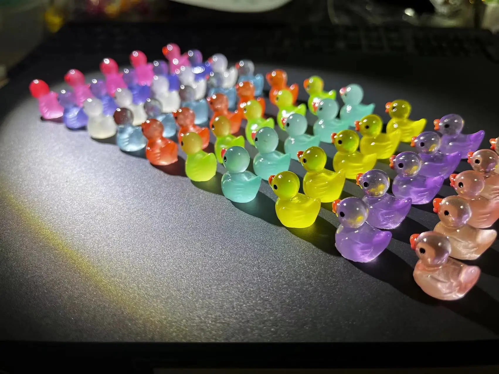 50pcs Luminous Mini Duck Figurines for Fairy Garden Decor