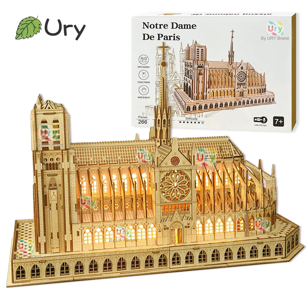 3D Wooden Puzzle – Notre Dame Cathedral with Lights