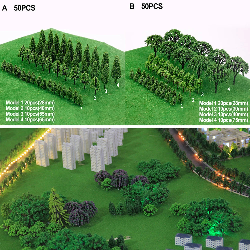50pcs Miniature Train Scenery Trees