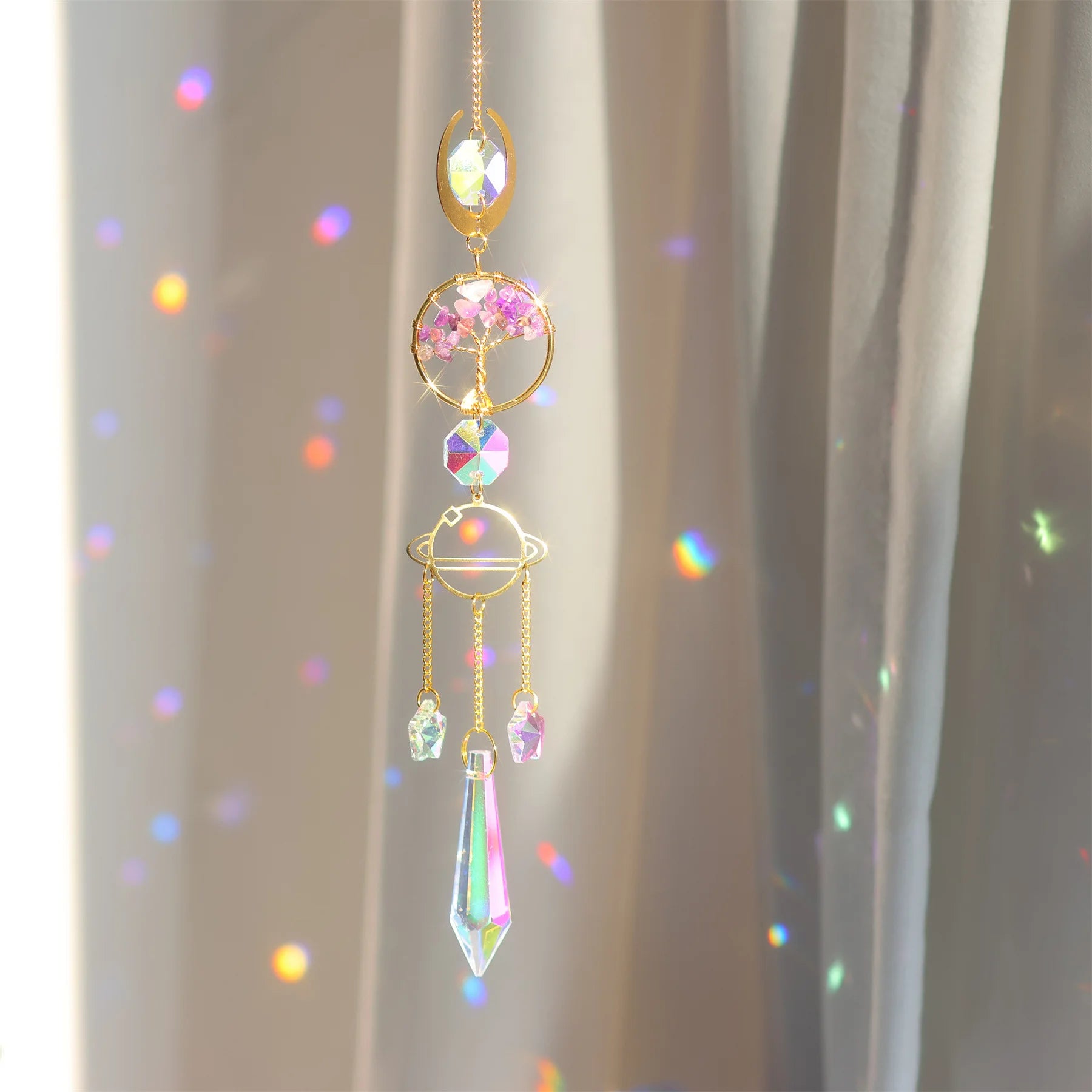 Crystal Sun Catcher with Moon, Butterfly, and Lotus for Home Decor