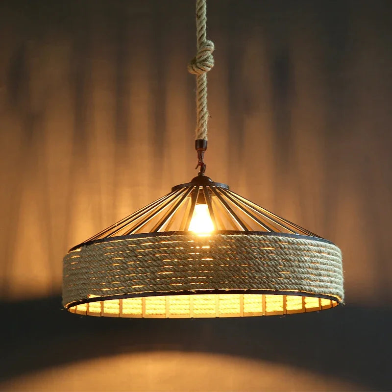 Classical Hemp Rope Pendant Lamp – Retro Industrial Ceiling Light