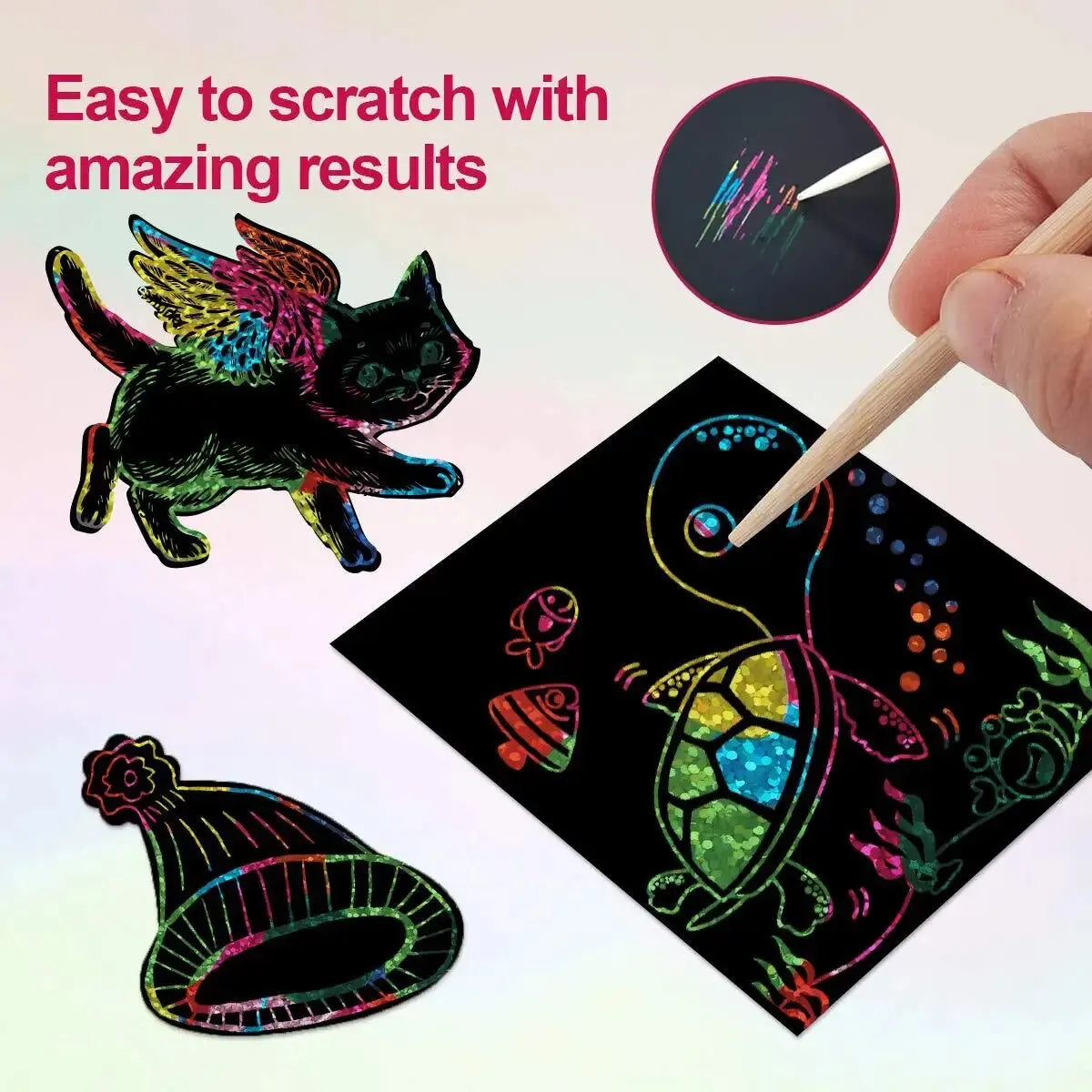 100pcs Magic Rainbow Scratch Art Cards Kit