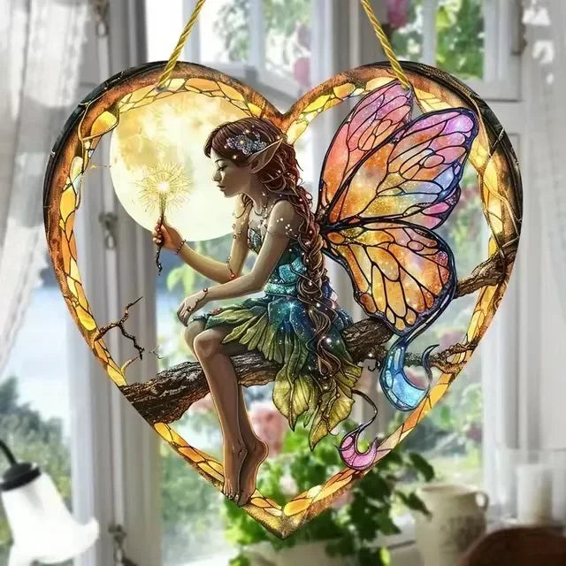 Magical Fairy Suncatcher Heart Acrylic Wall Hanging Decor