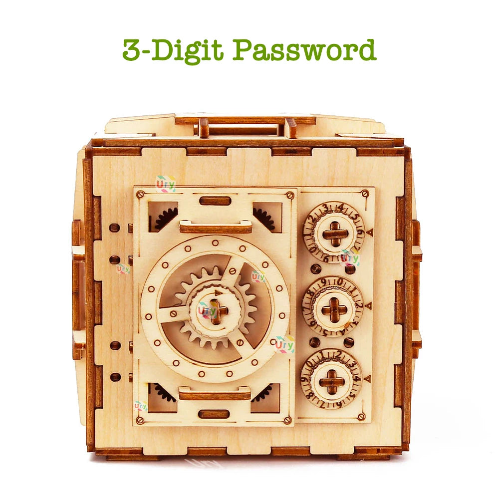 URY 3D Wooden Password Piggy Bank Puzzle