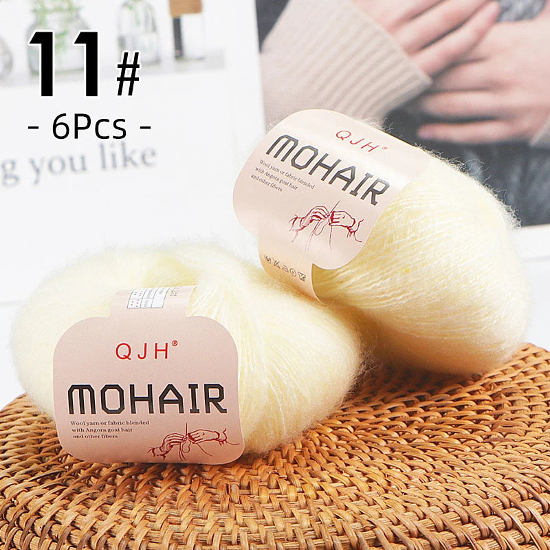 6pcs Soft Mohair Angora Yarn – Fluffy Lace Yarn for Knitting & Crochet (25g/pc)