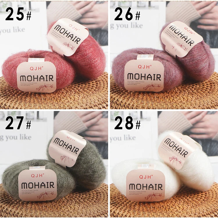 6pcs Soft Mohair Angora Yarn – Fluffy Lace Yarn for Knitting & Crochet (25g/pc)