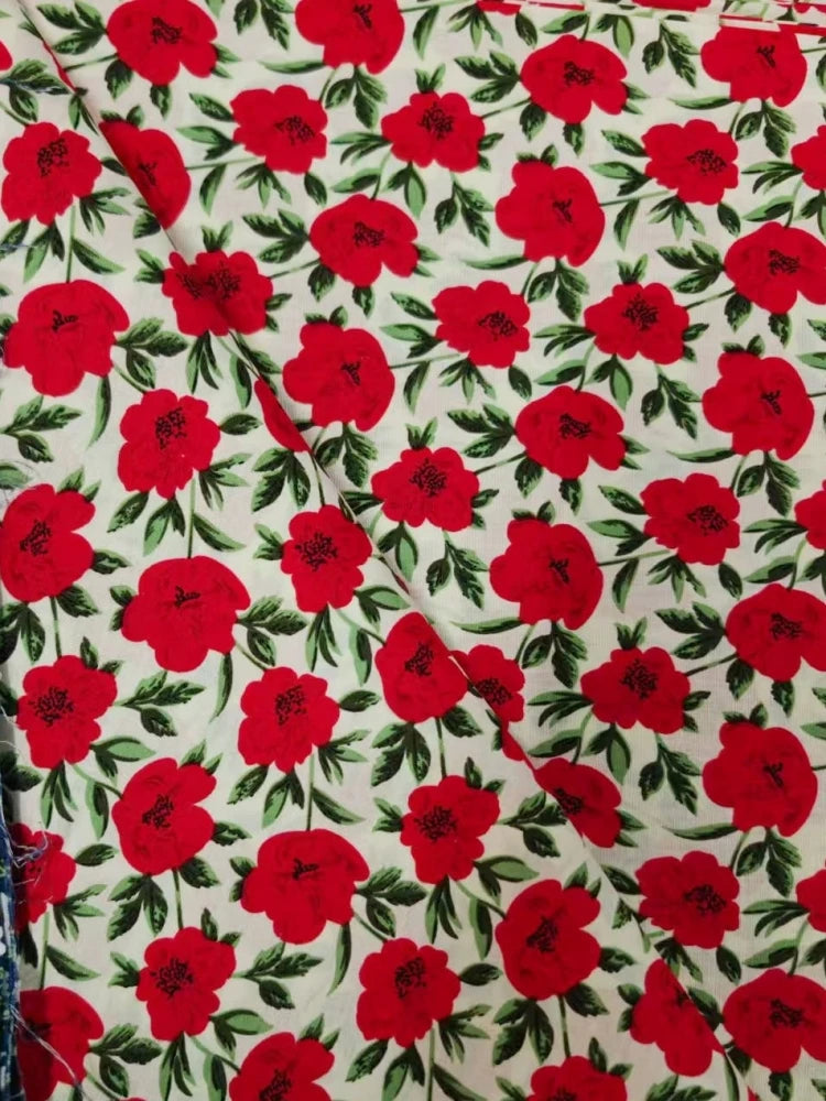 Blue White Porcelain Rose Cotton Poplin Fabric 140x50cm