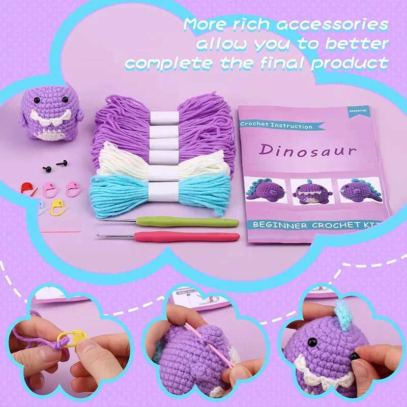 Fenrry DIY Crochet Kit – Dinosaur-Shaped Doll with Yarn & Tools