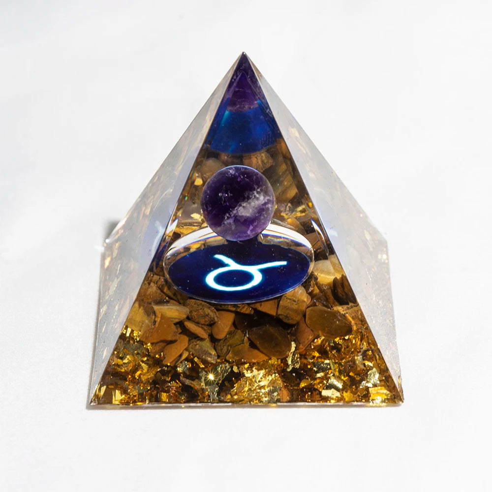 Crystal Energy Pyramid with Peridot and Amethyst for Chakra Healing