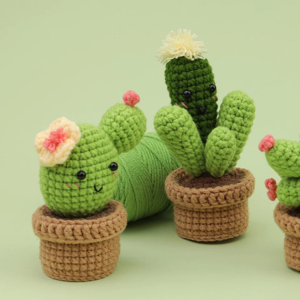 KRABALL 3/6pcs Cactus Crochet Starter Kit for Adults