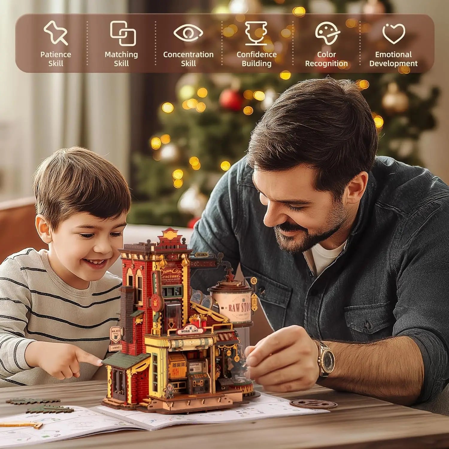 Robotime Rokr 3D Wooden Music Box – Christmas Dream Gift Factory Puzzle Kit