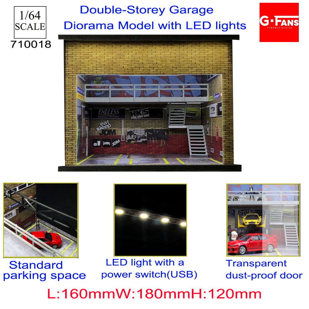 GFans 1:64 Scale Car Garage Diorama Model with LED Lights