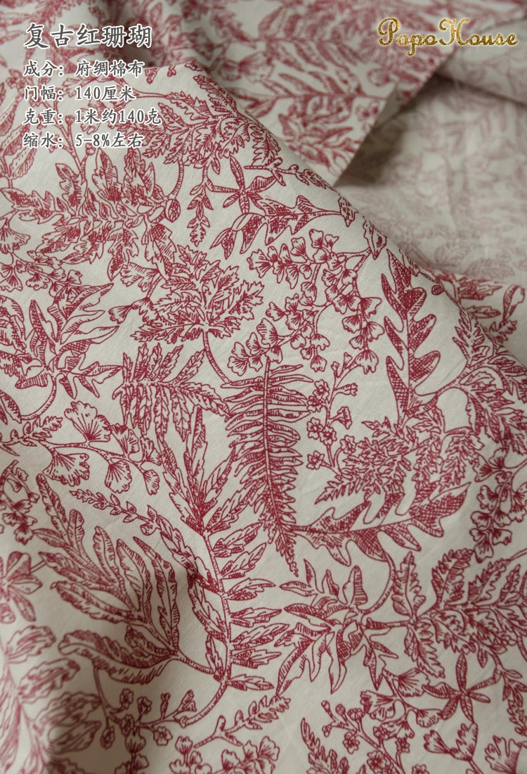 Blue White Porcelain Rose Cotton Poplin Fabric 140x50cm