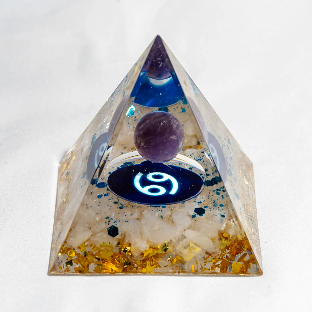 Crystal Energy Pyramid with Peridot and Amethyst for Chakra Healing