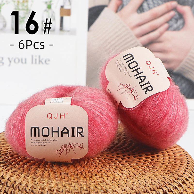 6pcs Soft Mohair Angora Yarn – Fluffy Lace Yarn for Knitting & Crochet (25g/pc)