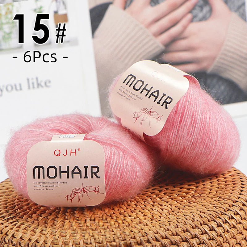 6pcs Soft Mohair Angora Yarn – Fluffy Lace Yarn for Knitting & Crochet (25g/pc)