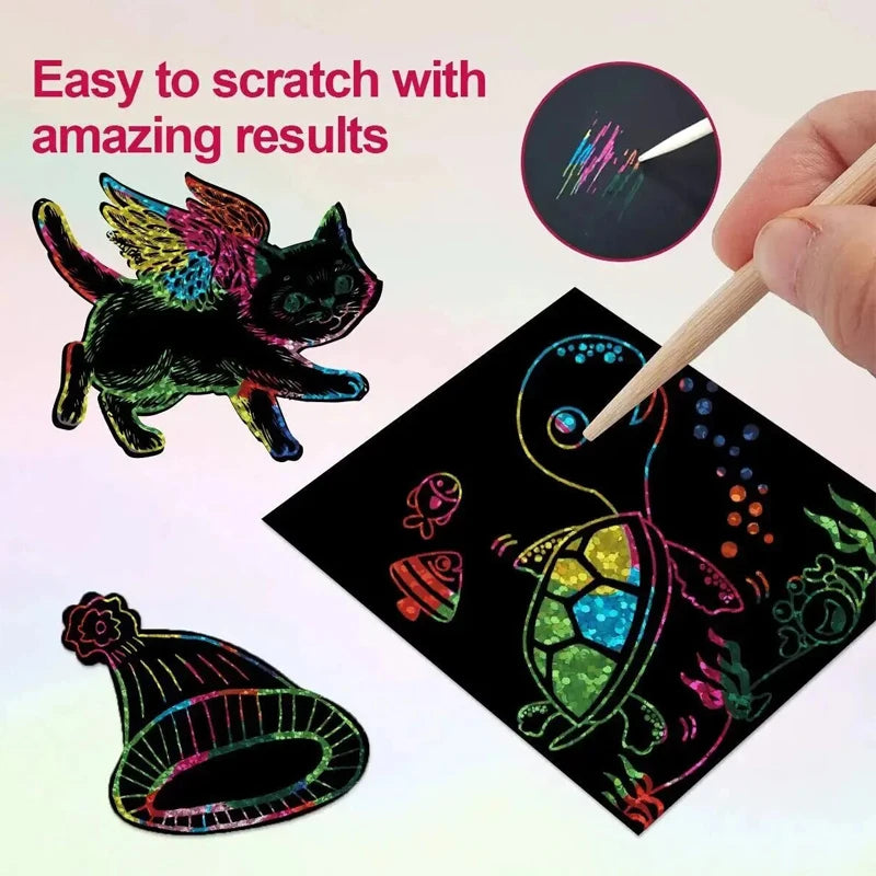 100pcs Magic Rainbow Scratch Art Cards Kit