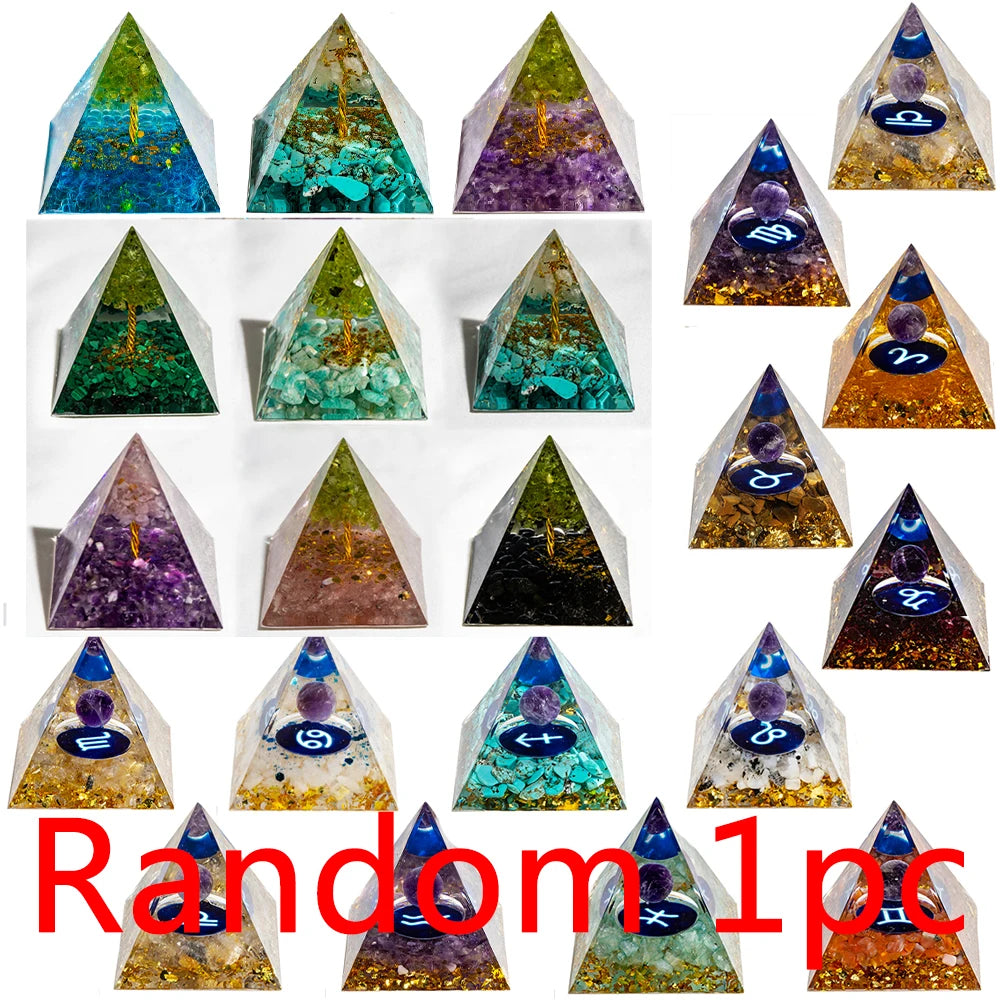 Crystal Energy Pyramid with Peridot and Amethyst for Chakra Healing