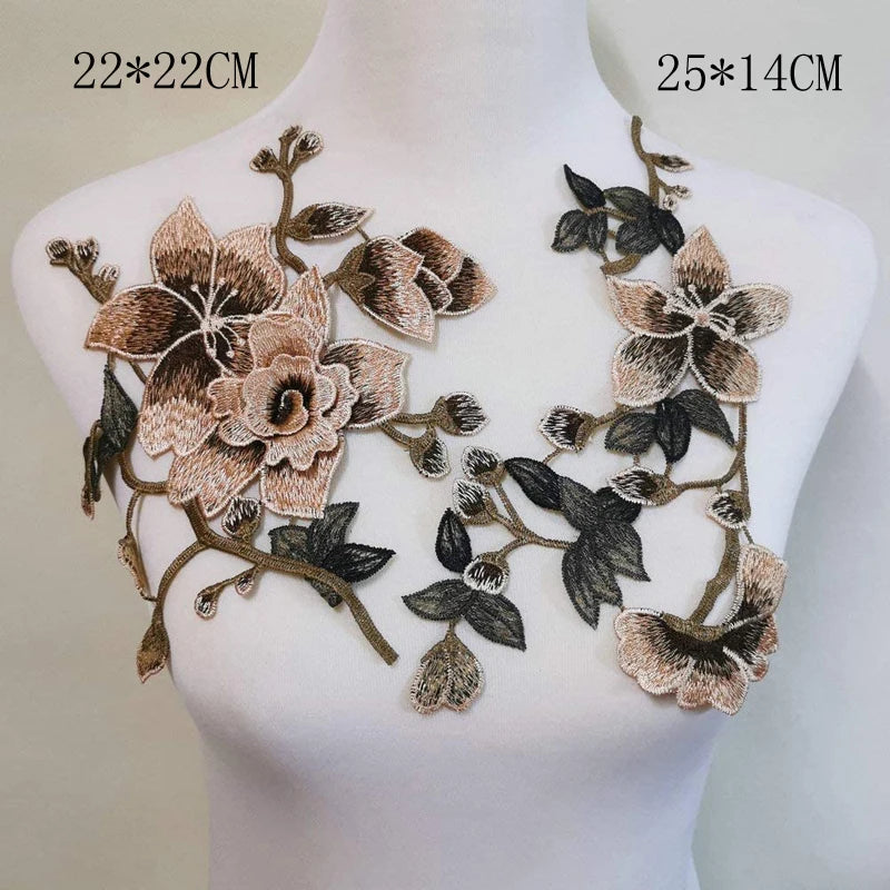 3D Flower Embroidery Applique Patch – 2Pcs Set