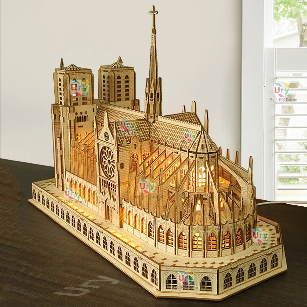 3D Wooden Puzzle – Notre Dame Cathedral with Lights