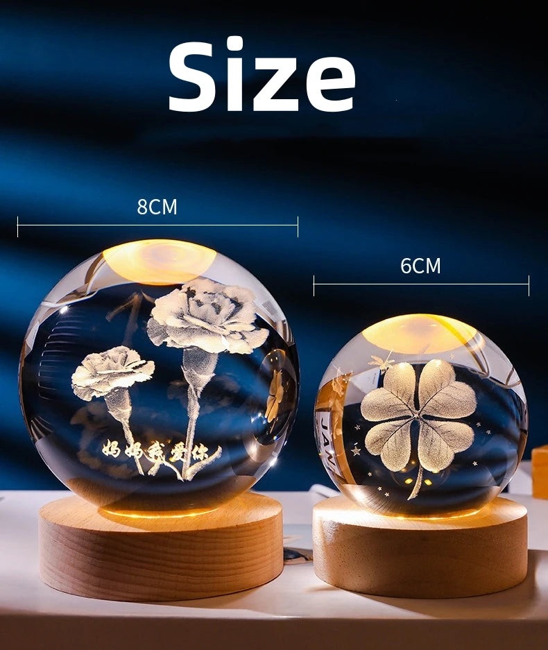 3D Solar System Crystal Ball with LED Base
