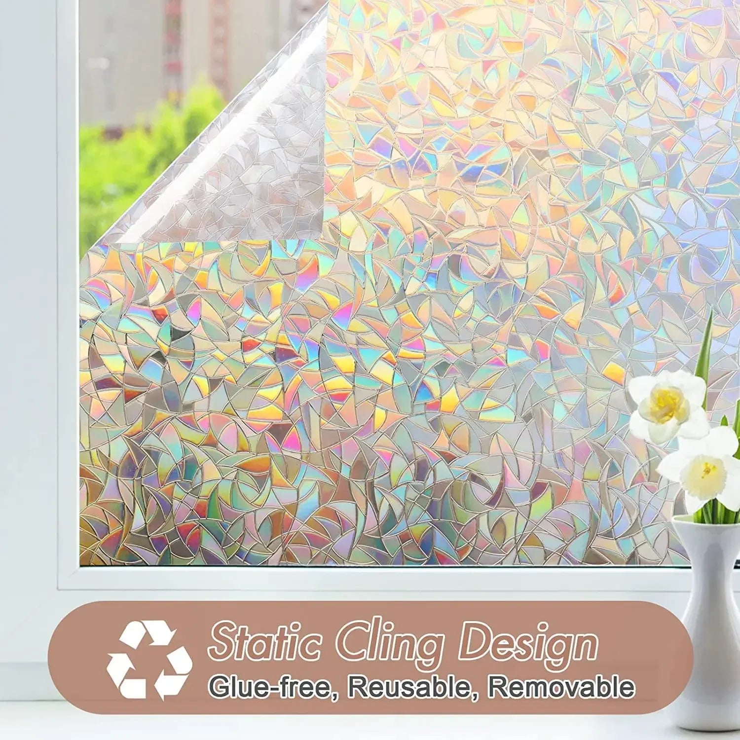 Rainbow Static Cling Stained Glass Privacy Film