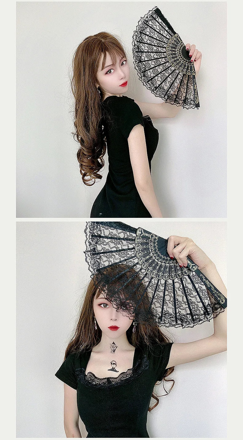 Retro Lace Folding Hand Fan for Dance and Decor