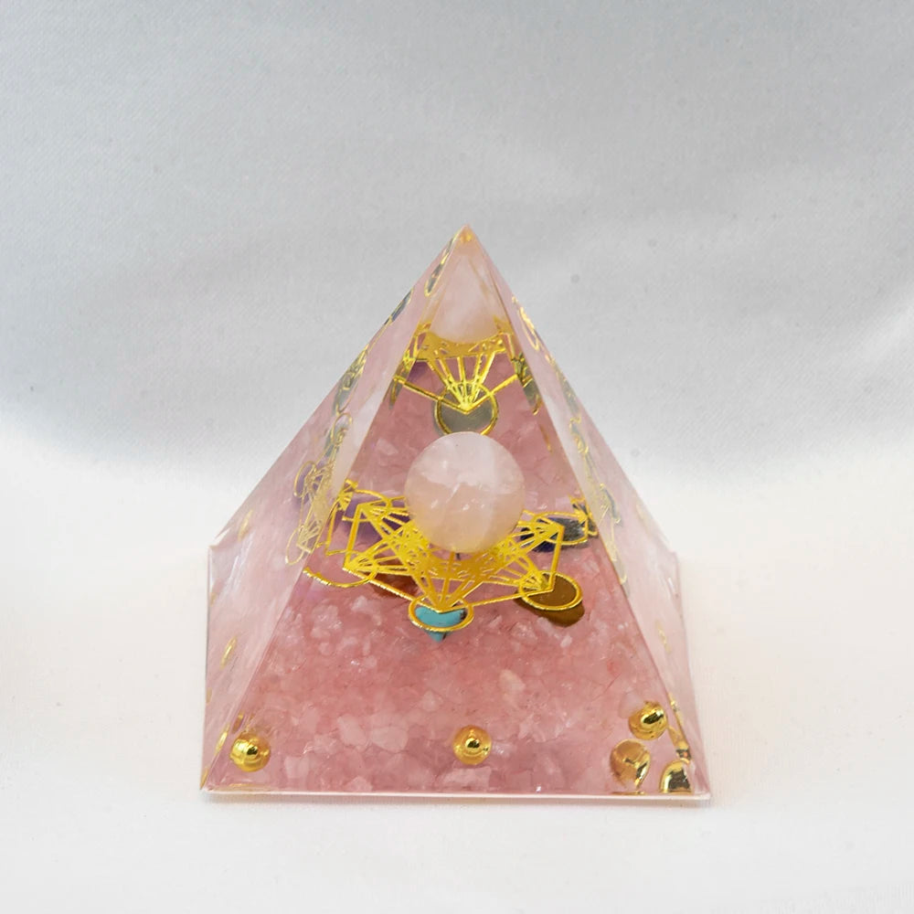Crystal Energy Pyramid with Peridot and Amethyst for Chakra Healing