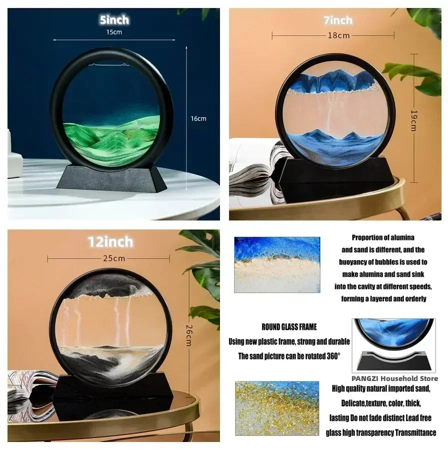 3D Moving Sand Art – Round Glass Deep Sea Quicksand Decor