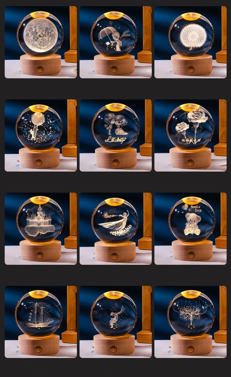 3D Solar System Crystal Ball with LED Base