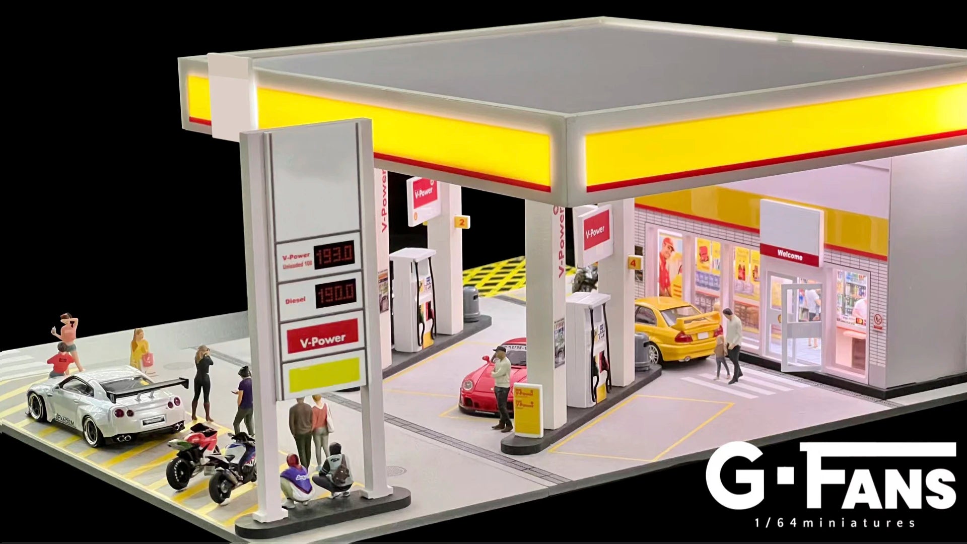 GFans 1:64 Scale Car Garage Diorama Model with LED Lights