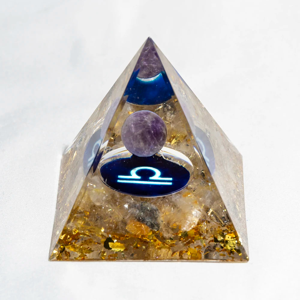 Crystal Energy Pyramid with Peridot and Amethyst for Chakra Healing