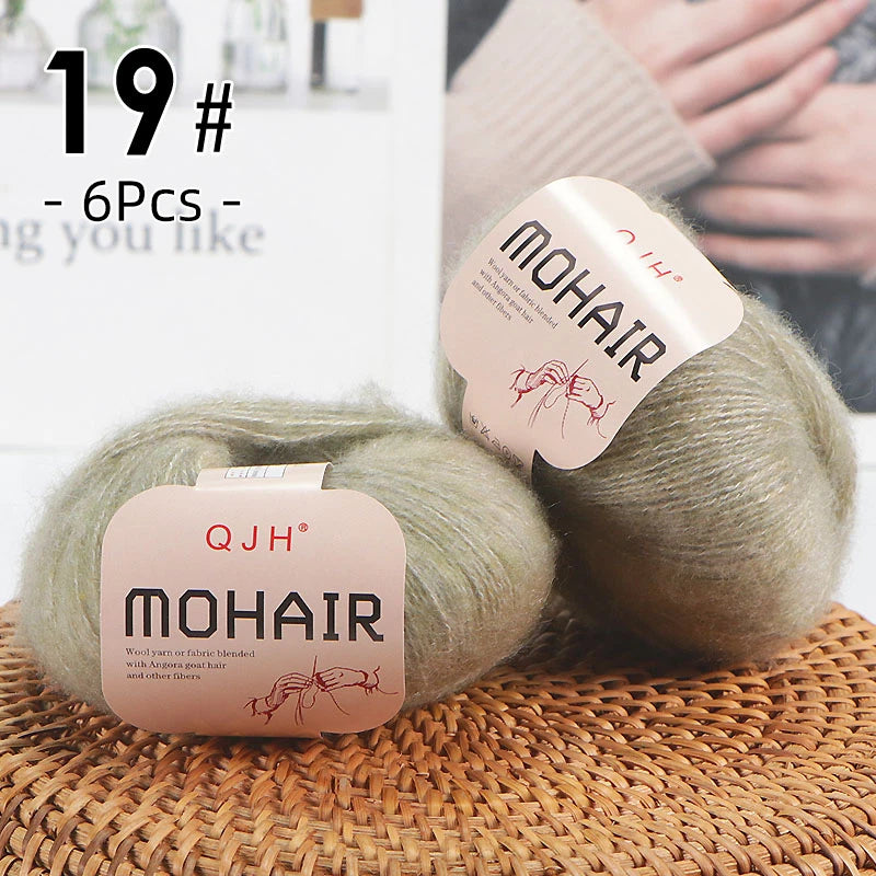 6pcs Soft Mohair Angora Yarn – Fluffy Lace Yarn for Knitting & Crochet (25g/pc)