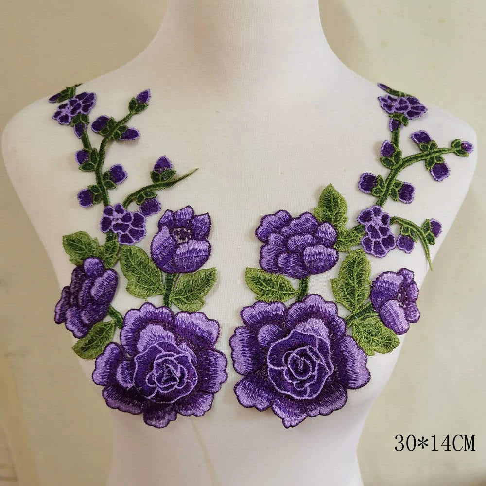 3D Flower Embroidery Applique Patch – 2Pcs Set