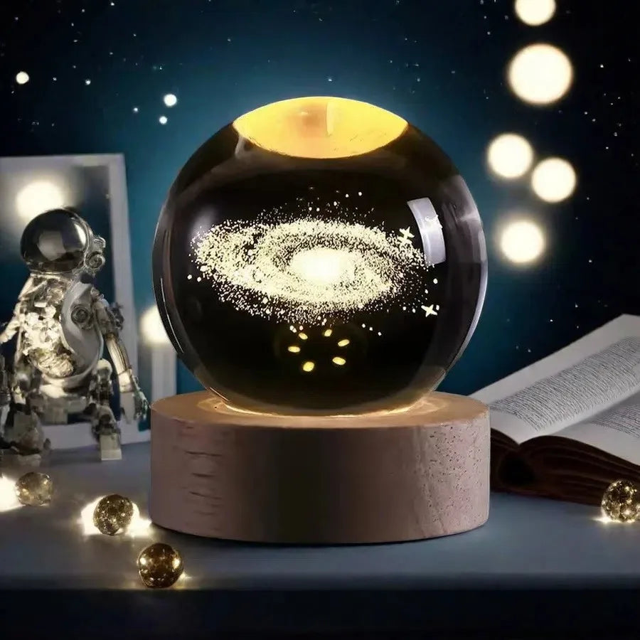 3D Solar System Crystal Ball with LED Base