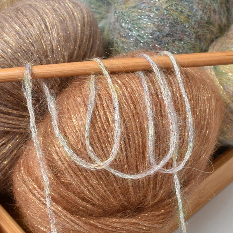 25g Golden Sequin Mohair Yarn – Soft Crochet & Knitting Wool