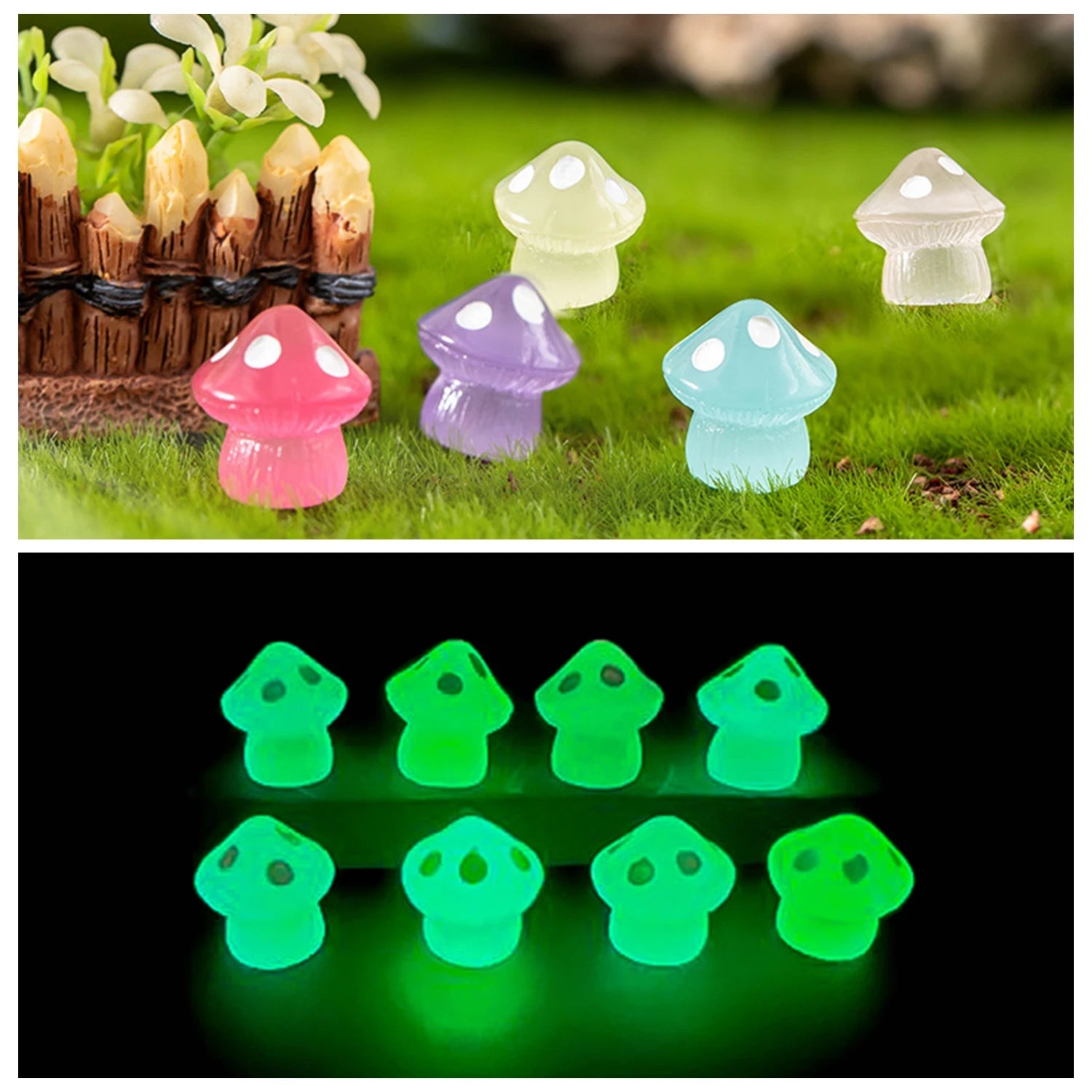 Mini Glow-in-the-Dark Animal and Mushroom Figurines for Fairy Garden
