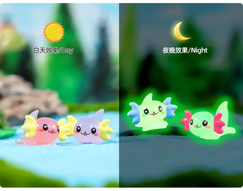 8-15PCS Glow-in-the-Dark Axolotl Miniatures for Microlandscape & Fish Tank Deco