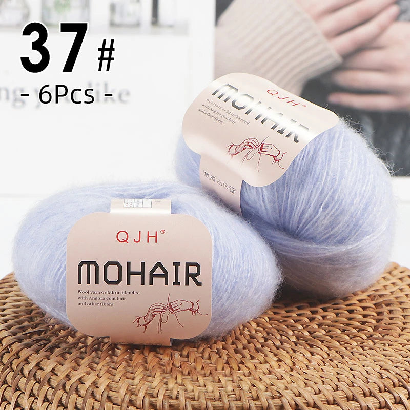 6pcs Soft Mohair Angora Yarn – Fluffy Lace Yarn for Knitting & Crochet (25g/pc)