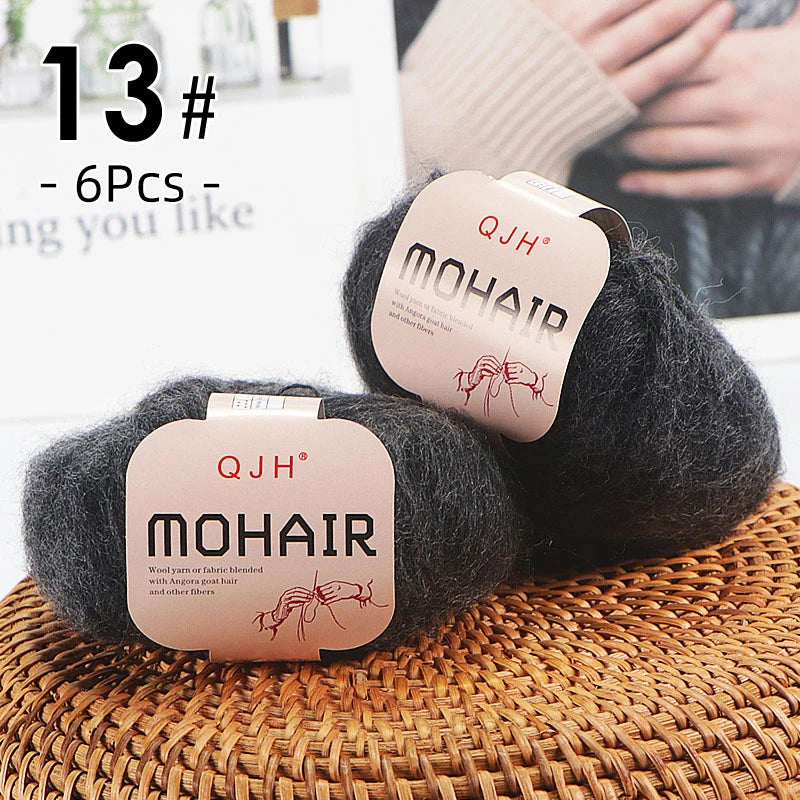 6pcs Soft Mohair Angora Yarn – Fluffy Lace Yarn for Knitting & Crochet (25g/pc)