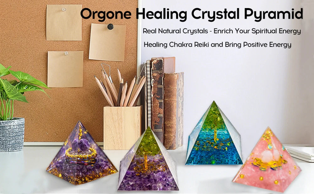 Crystal Energy Pyramid with Peridot and Amethyst for Chakra Healing