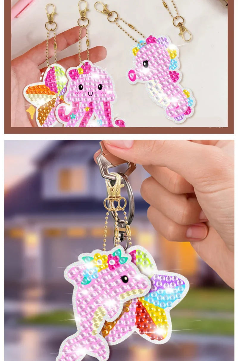 15pcs DIY Diamond Painting Keychain Kit for Kids