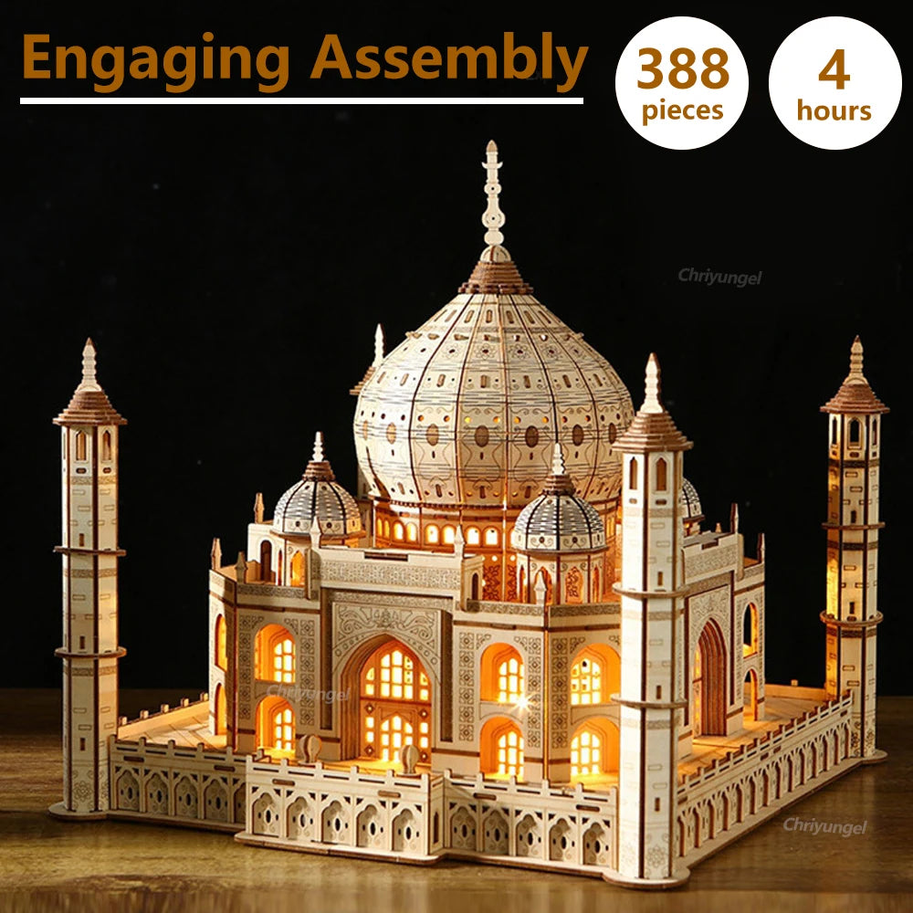 3D Wooden Puzzle Model – Castle & Taj Mahal Kit with Light