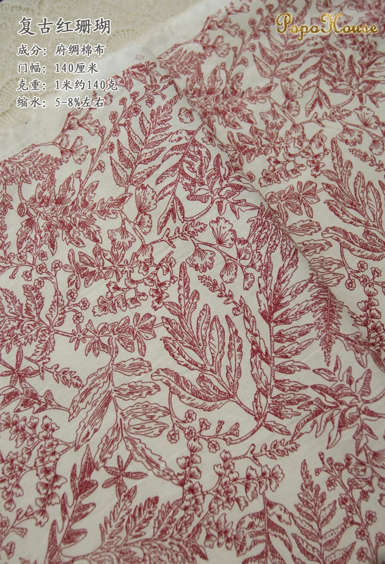 Blue White Porcelain Rose Cotton Poplin Fabric 140x50cm